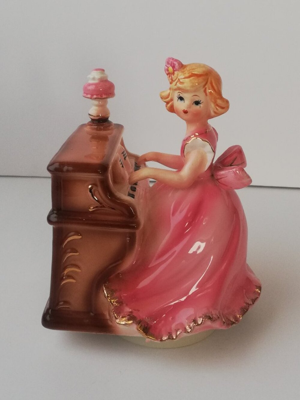 Vintage Maruho Japan Rotating Music Box Girl Playing Piano (Excellent Condition)